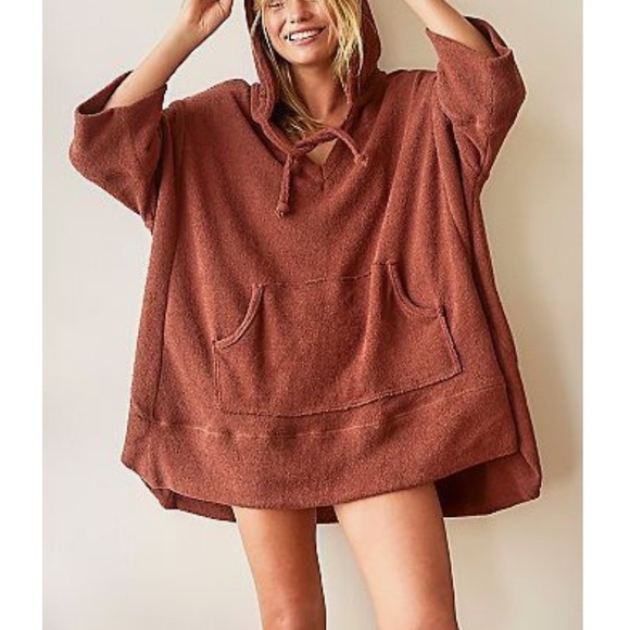 Free People FP Beach Carina Knit Poncho Hoodie Oversized...